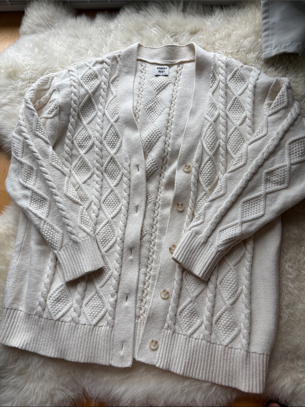 Sunday Best Ivory Cable Knit Button-Up Cardigan